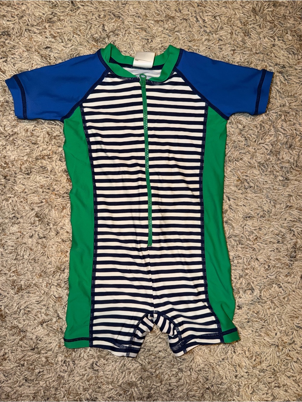 Hanna Andersson Navy Blue, White & Green Striped Kids one pieces swimsuit